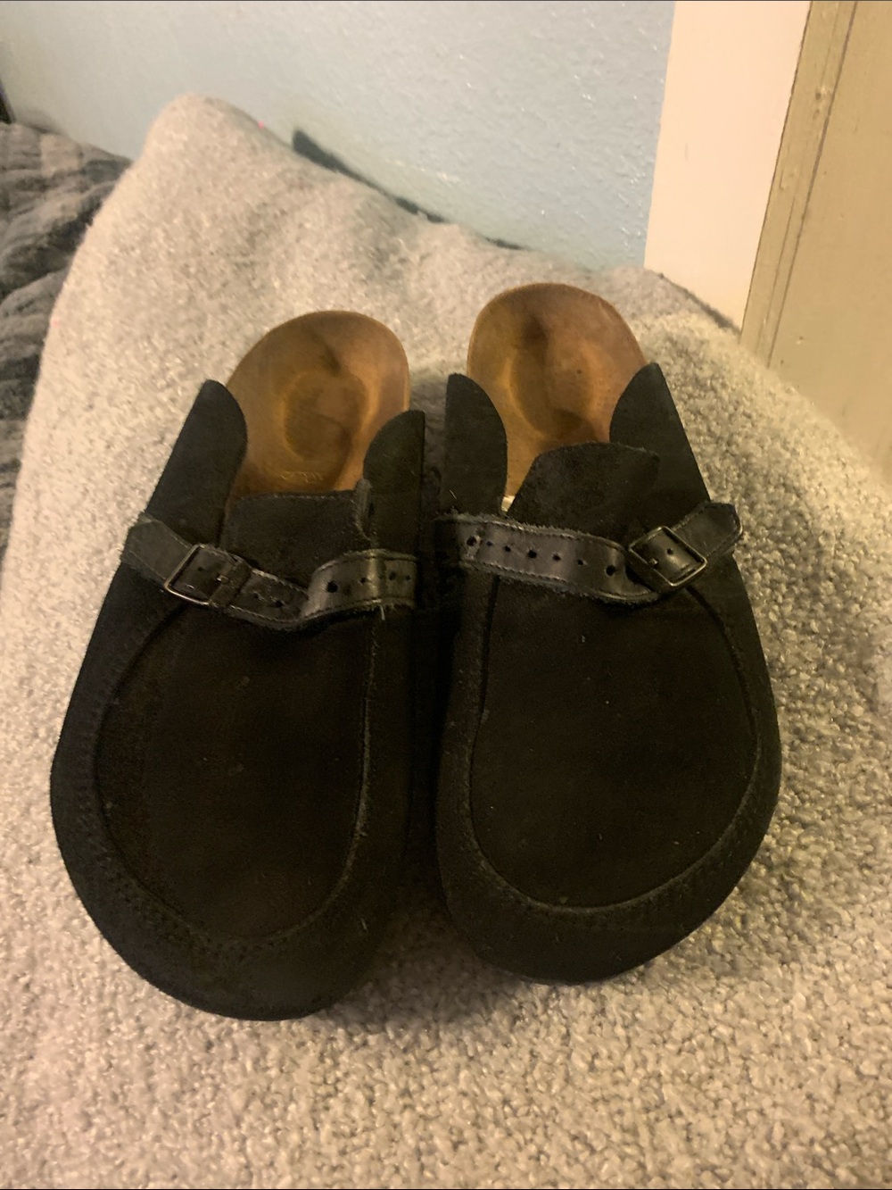 Birkenstock Black Suede Slip-On Loafers with Buckle Detail